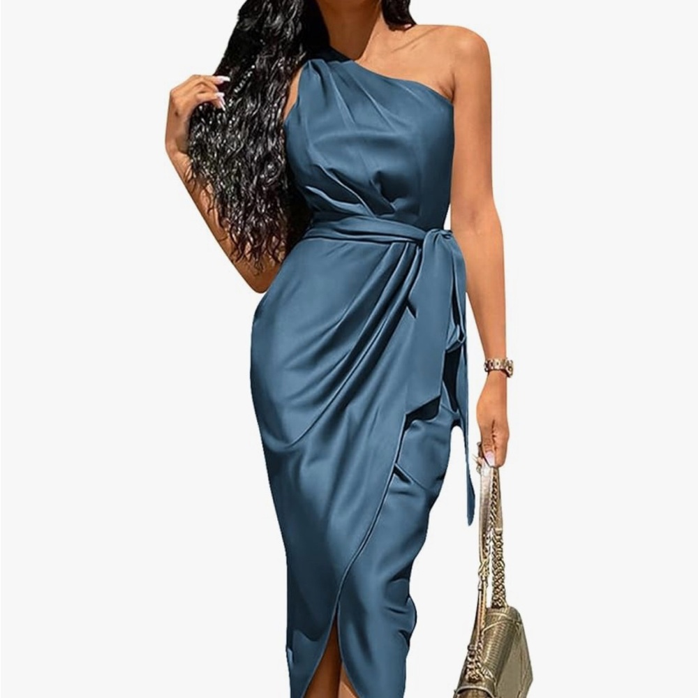 Chic One-Shoulder Teal Dress